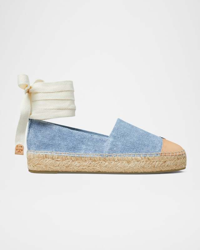 Bicolor Denim Ankle-Wrap Espadrilles